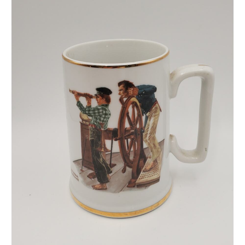 Vintage 1985 Norman Rockwell River Pilot Porcelain‎ Mug Maritime Americana